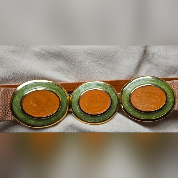 Vintahe Alexis Kirk Reptile Belt: Gold, Green, Orange main image 4